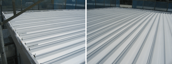 折板屋根、セラミック・カバーＣＣ１００塗布後